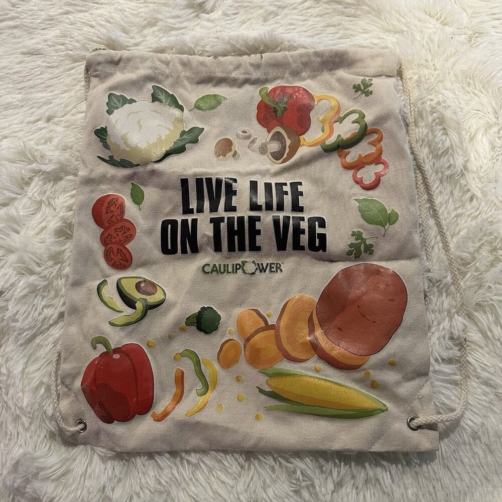 CauliPower Pizza drawstring back pack Live Life on the Veg